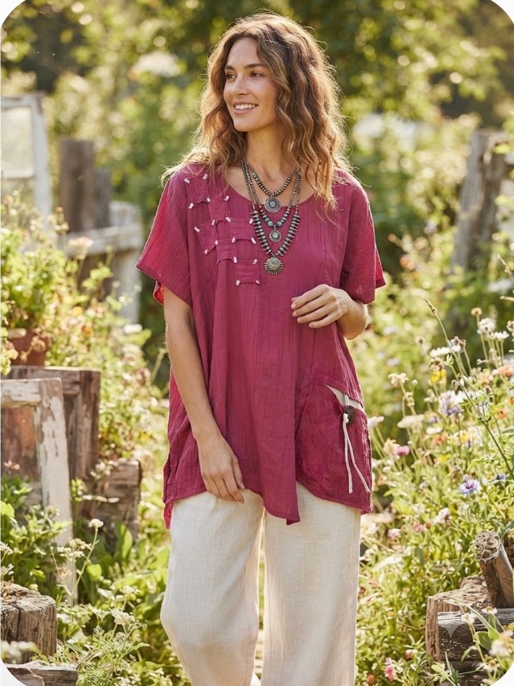 Tara Vao Raspberry Crinkle Boho Tunic Top Art To Wear Lagenlook 2X
